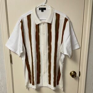 SILVERSILK Men's Knit in the front shirt with White and Brown Stripes